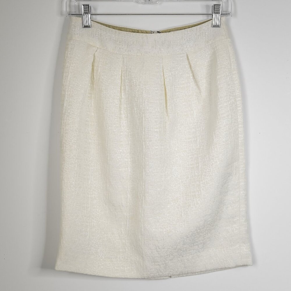BANANA REPUBLIC Ivory Jacquard Pleated Pencil Back Zip Lined Skirt - Size 0